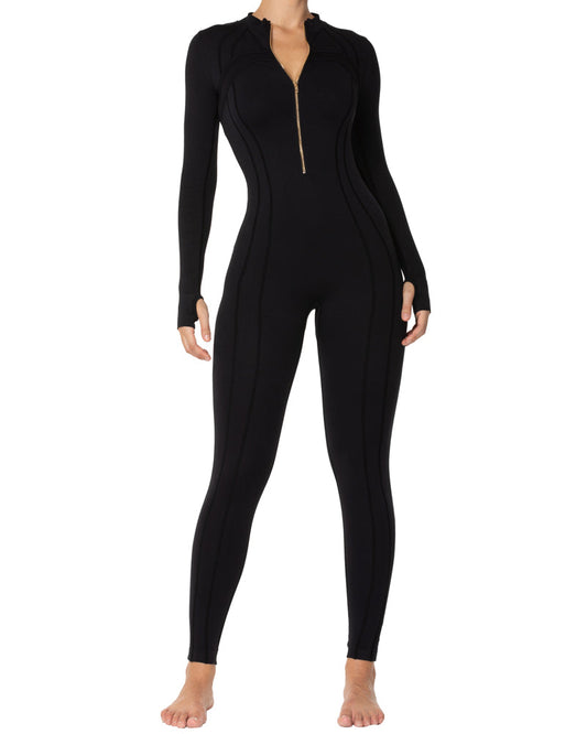 25" Women's Long Sleeve Bodycon Zip Jumpsuits