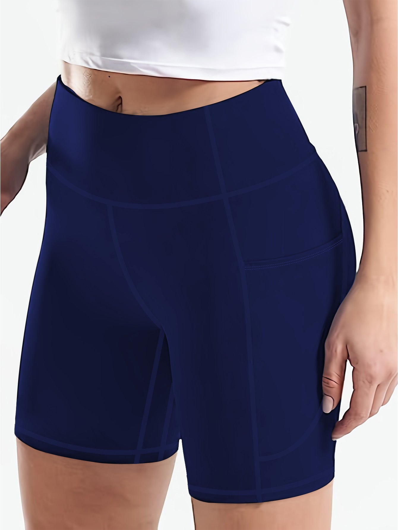 High-Waisted Yoga Shorts with Phone Pocket Women's Workout Shorts 10 Inch Inseam Moisture-Wicking Fabric Tummy Control Fitness Shorts for Running Gym Pilates