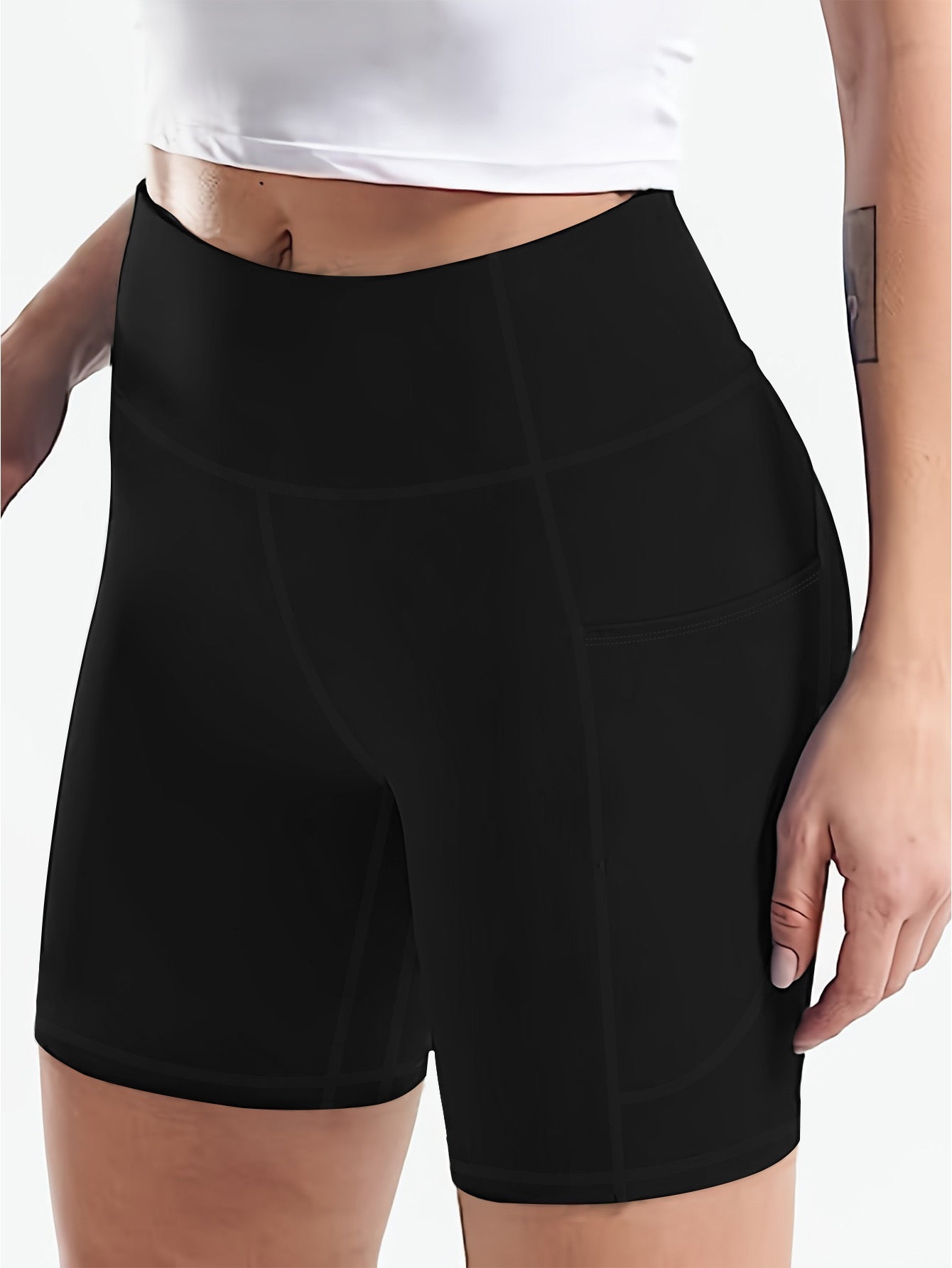 High-Waisted Yoga Shorts with Phone Pocket Women's Workout Shorts 10 Inch Inseam Moisture-Wicking Fabric Tummy Control Fitness Shorts for Running Gym Pilates