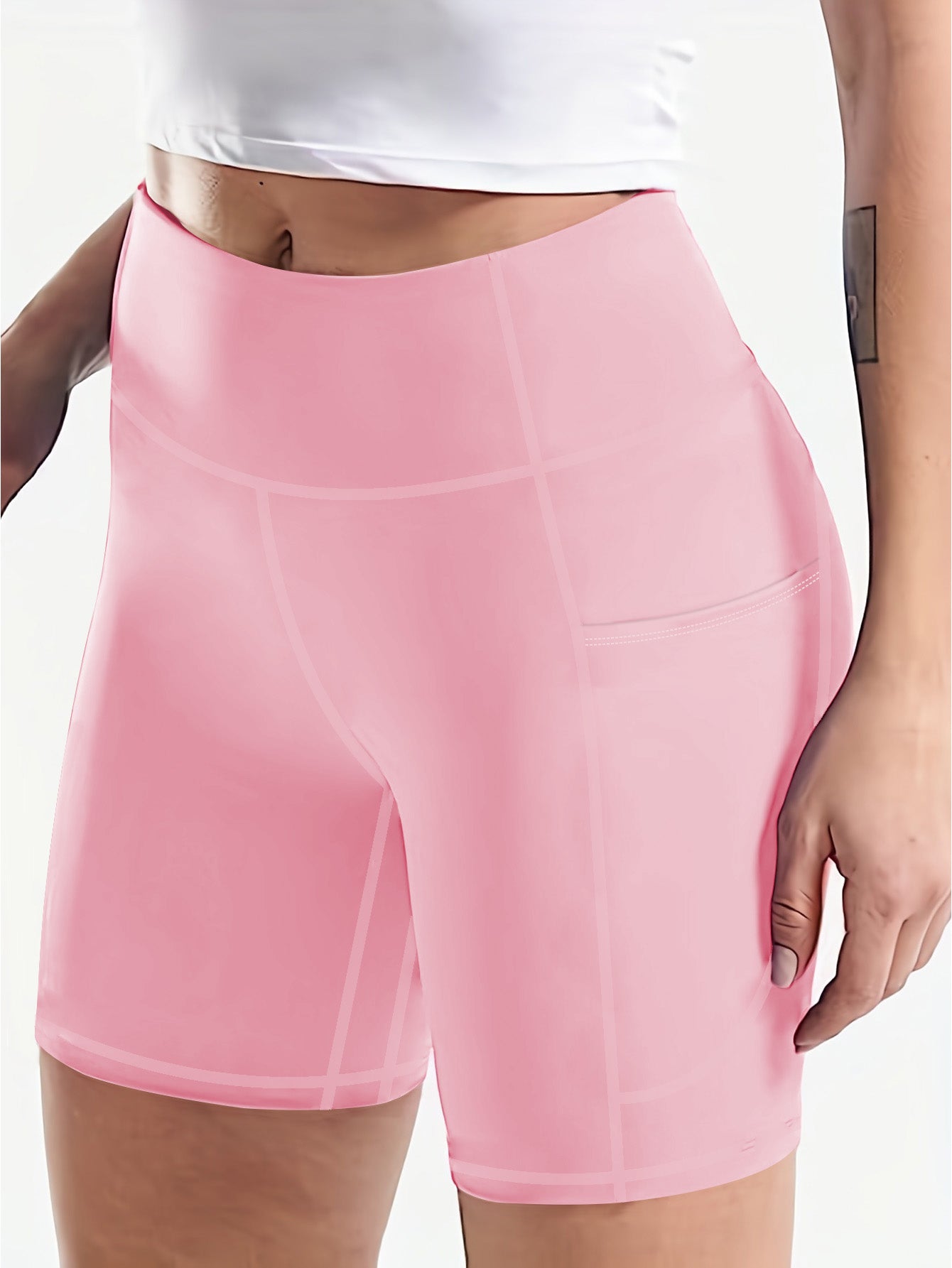 High-Waisted Yoga Shorts with Phone Pocket Women's Workout Shorts 10 Inch Inseam Moisture-Wicking Fabric Tummy Control Fitness Shorts for Running Gym Pilates