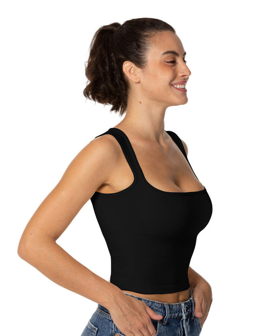 Sunzel Women's Sexy Sleeveless Crop Top Seamless Wide Square Neck Going Out Tops Summer Trendy Workout Yoga Casual Tank Top