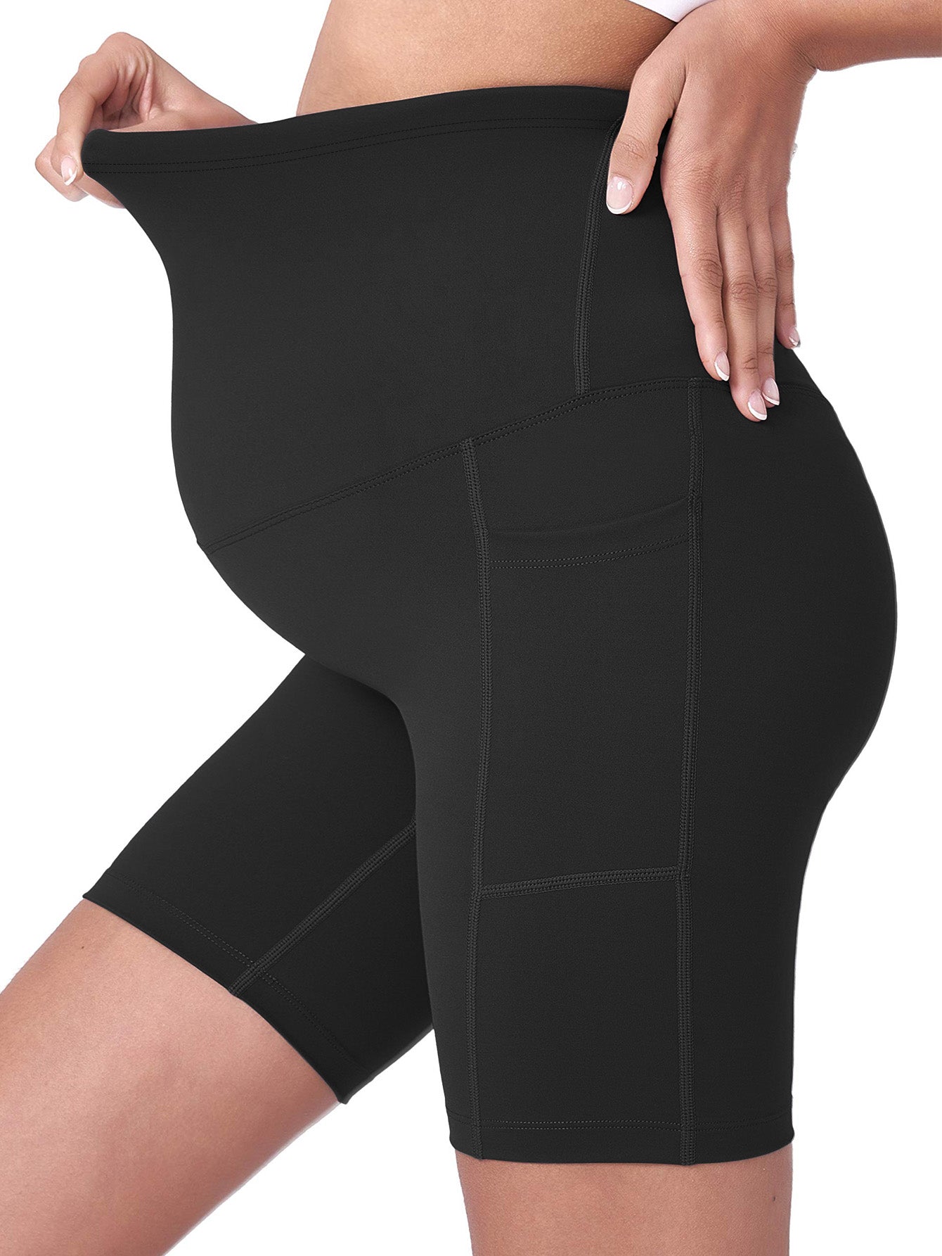 Maternity Yoga Shorts for Women High-Waisted Pregnancy Workout Shorts with Pockets,Stretchy Wide Elastic Waistband,Pre Postpartum Activewear