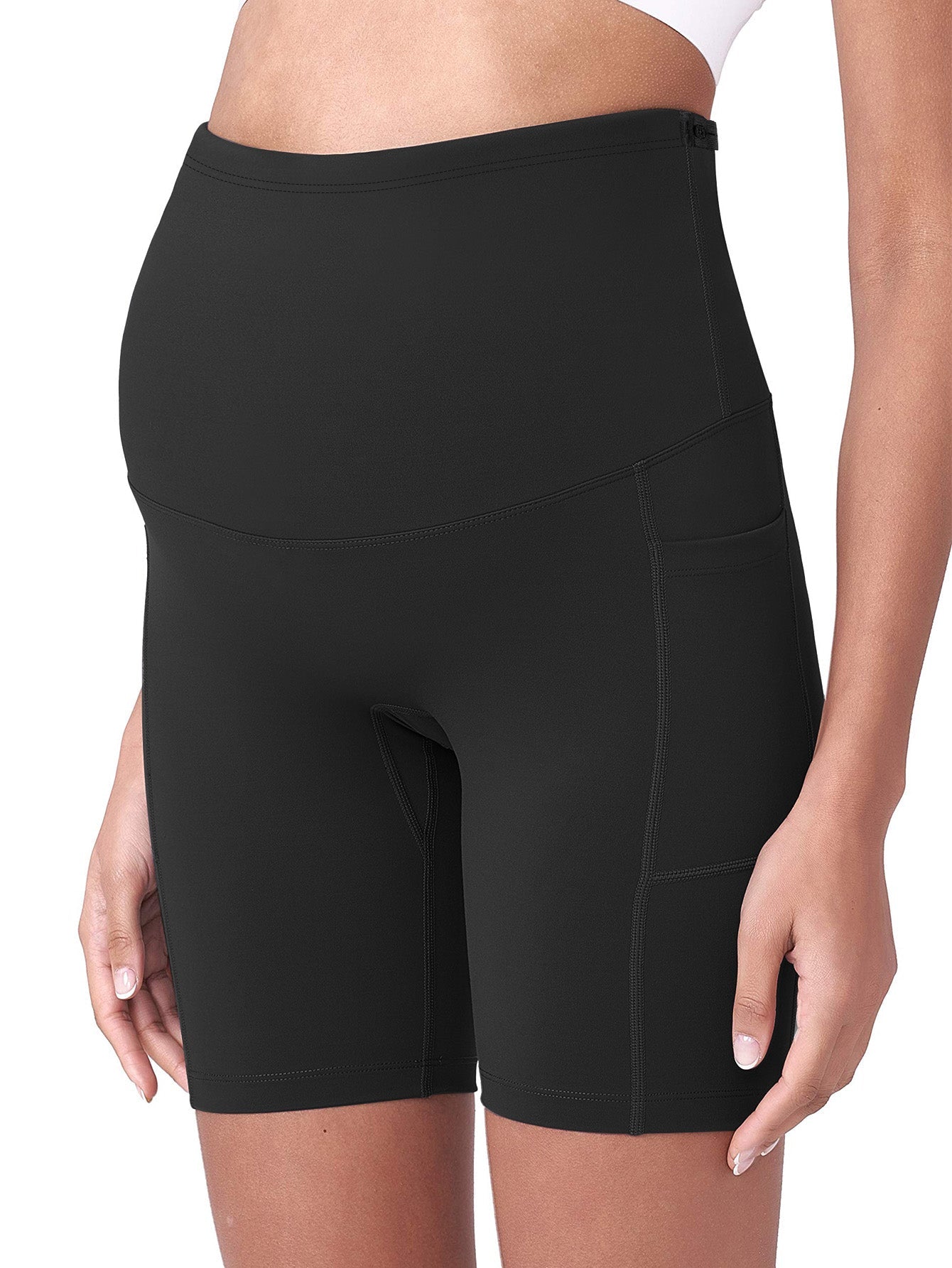 Maternity Yoga Shorts for Women High-Waisted Pregnancy Workout Shorts with Pockets,Stretchy Wide Elastic Waistband,Pre Postpartum Activewear