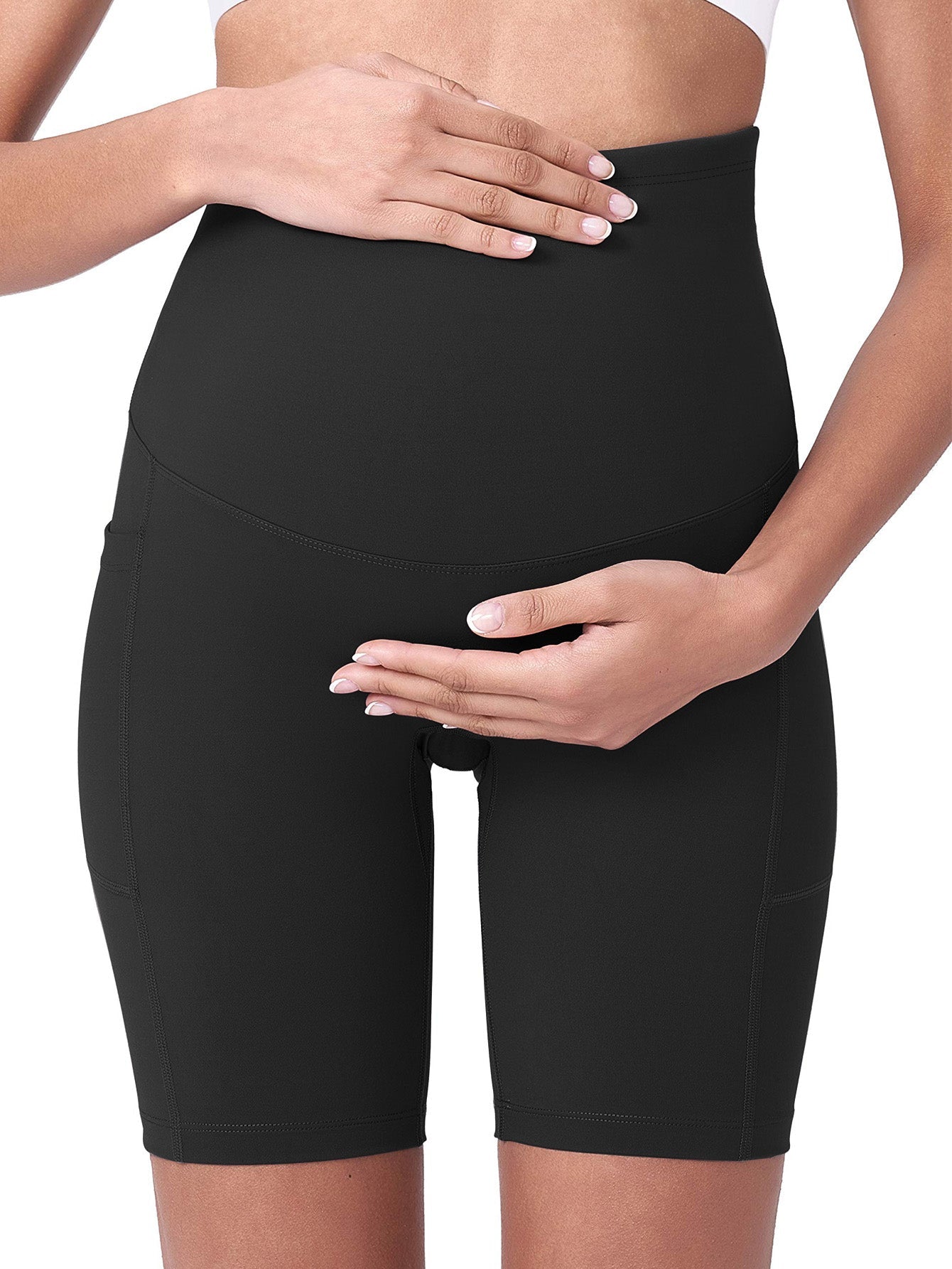 Maternity Yoga Shorts for Women High-Waisted Pregnancy Workout Shorts with Pockets,Stretchy Wide Elastic Waistband,Pre Postpartum Activewear