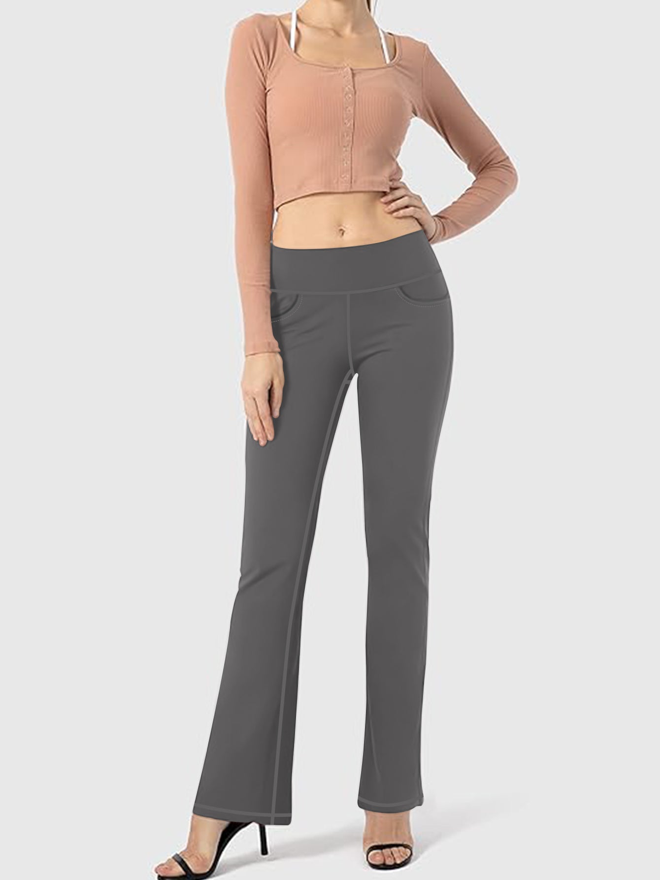 High-Waisted Yoga Bootcut Pants with Side Pocket Stretchy Women's Workout Leggings Comfortable & Flexible for Gym,Running,Yoga Sizes S-5XL