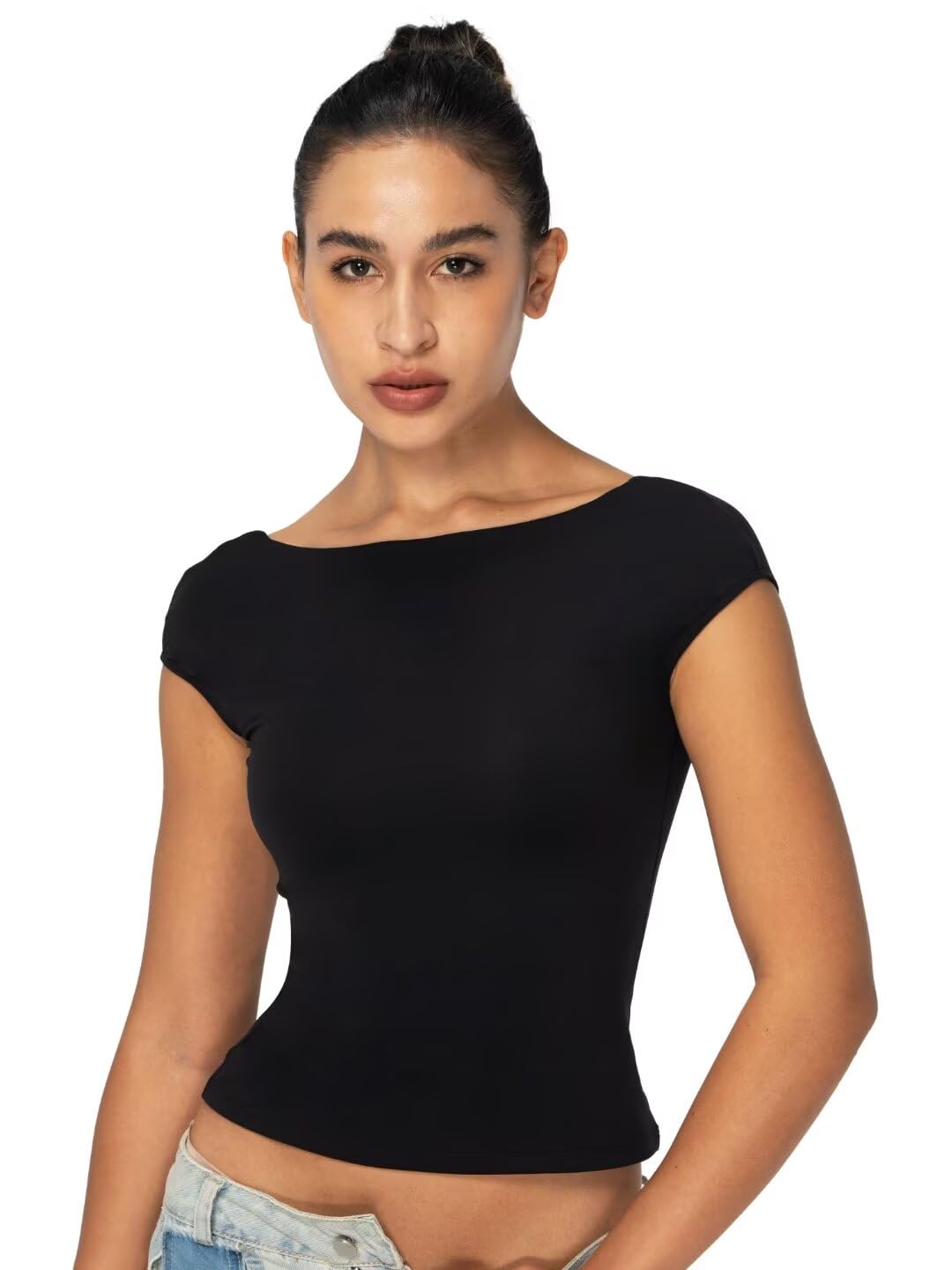 Women's Lace Back T-Shirt High-Stretch Slim Fit Breathable Top Workout Casual Outfit