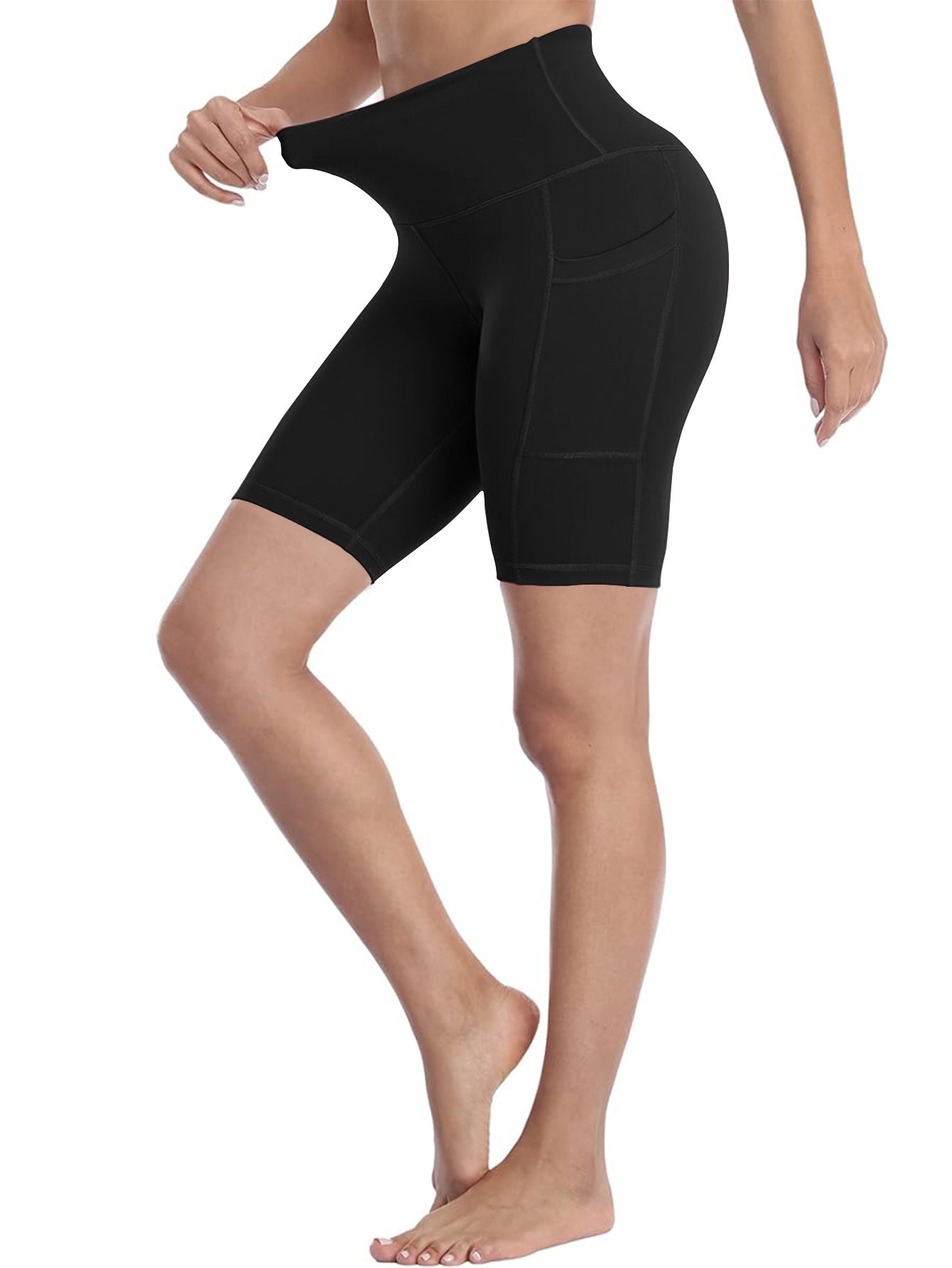 Women's High-Waisted Yoga Shorts with Side Pockets 10-Inch Inseam Moisture-Wicking Workout Running Shorts S M L XL XXL Sizes