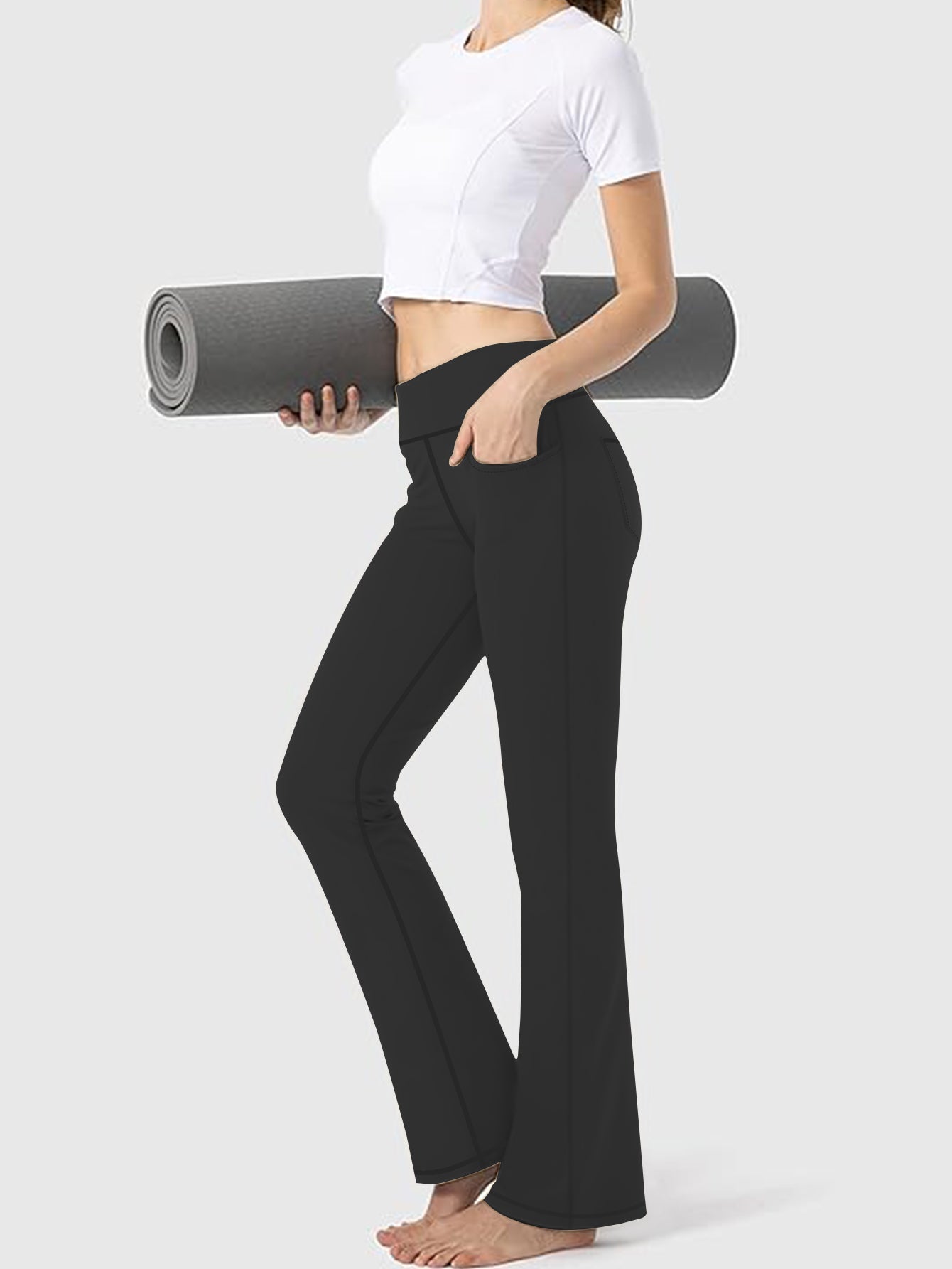 High-Waisted Yoga Bootcut Pants with Side Pocket Stretchy Women's Workout Leggings Comfortable & Flexible for Gym,Running,Yoga Sizes S-5XL