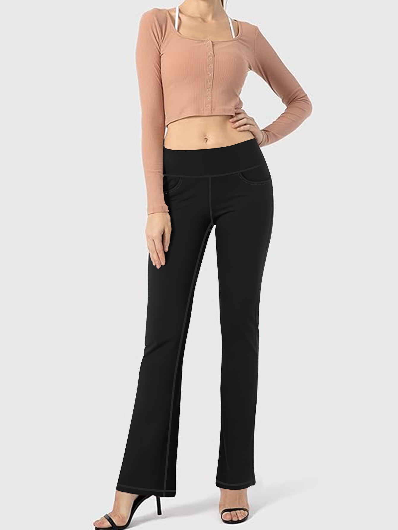 High-Waisted Yoga Bootcut Pants with Side Pocket Stretchy Women's Workout Leggings Comfortable & Flexible for Gym,Running,Yoga Sizes S-5XL