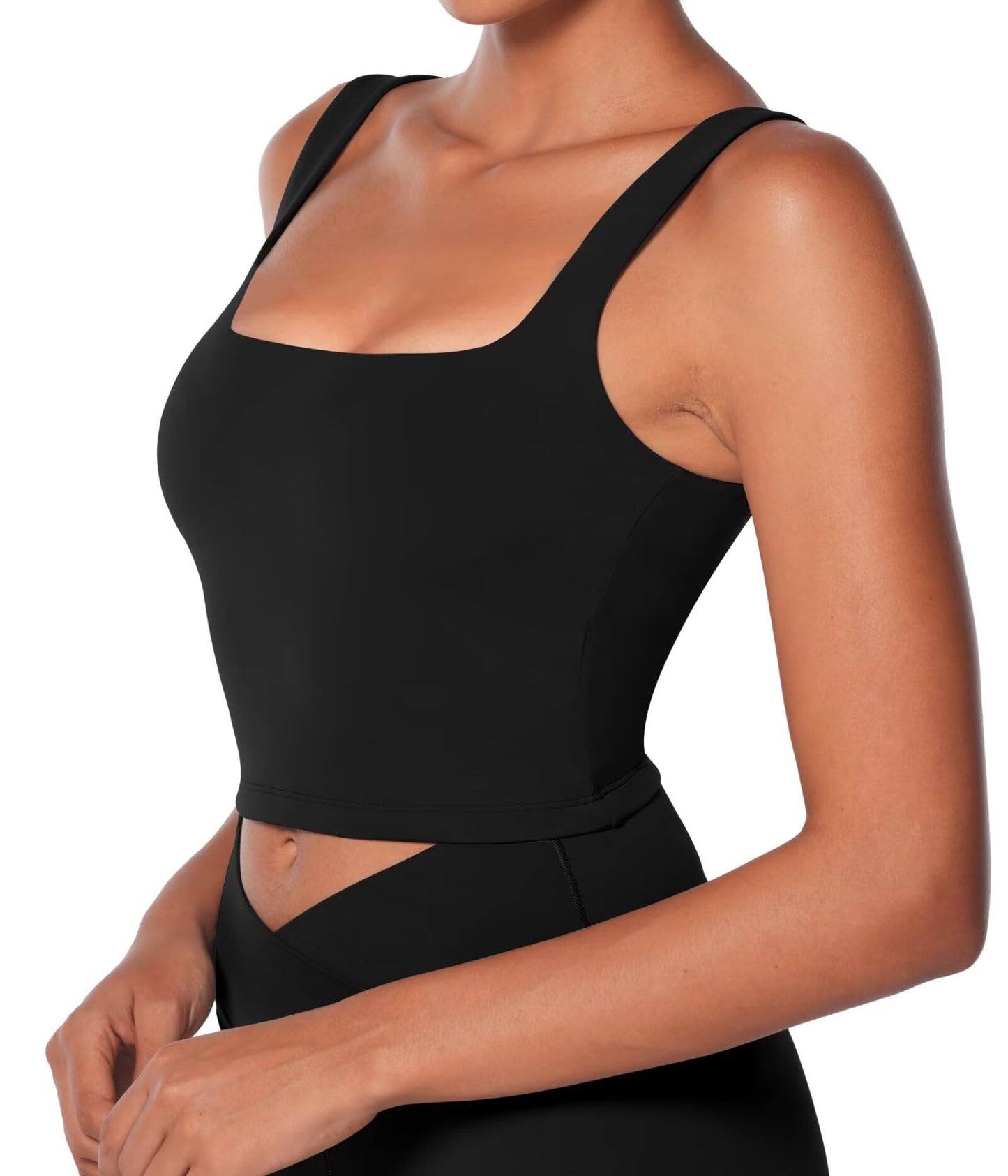 Women's Sports Bra High Impact Workout Square Neck Wireless Moisture-Wicking Top for Yoga Gym Running
