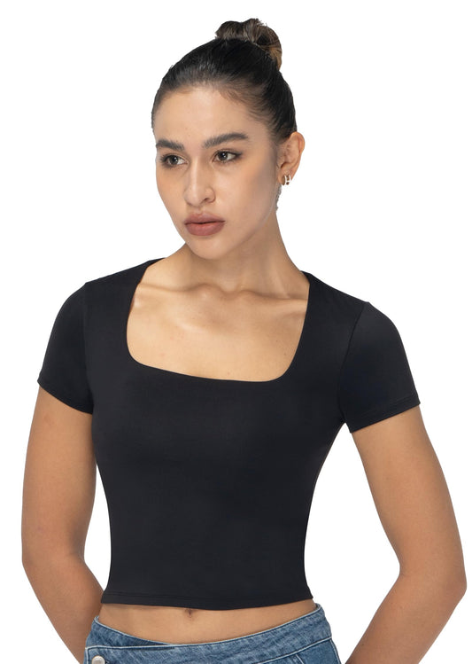 Women's Square Neck Crop Top EuraSheen High Stretch Workout Shirts Sweat-Wicking Slim Fit Tank for Yoga Running Gym