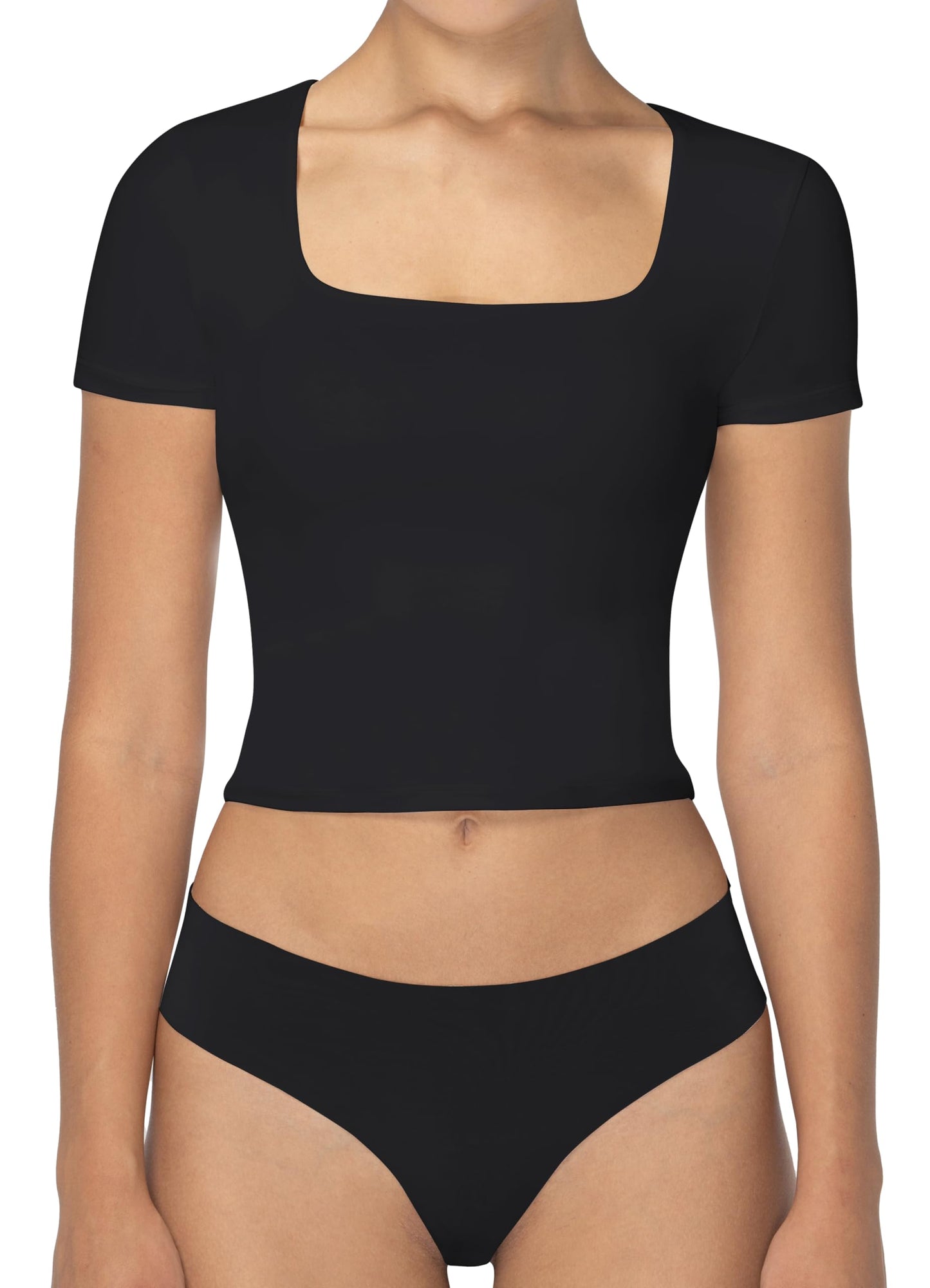 Women's Square Neck Crop Top EuraSheen High Stretch Workout Shirts Sweat-Wicking Slim Fit Tank for Yoga Running Gym