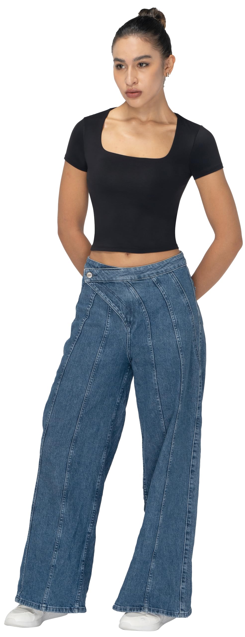 Women's Square Neck Crop Top EuraSheen High Stretch Workout Shirts Sweat-Wicking Slim Fit Tank for Yoga Running Gym