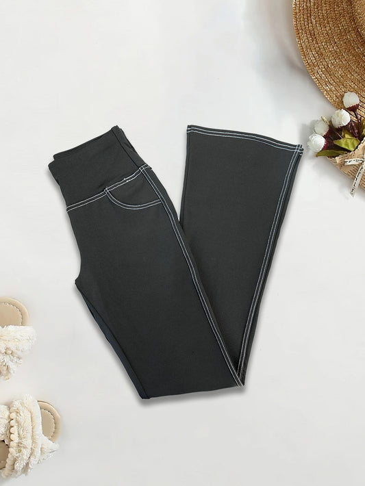 Plus Size Women's High-Waisted Flare Pants Stretchy Polyester Spandex Elastic Waist Lounge Trousers Sizes 0XL-5XL 30" Inseam