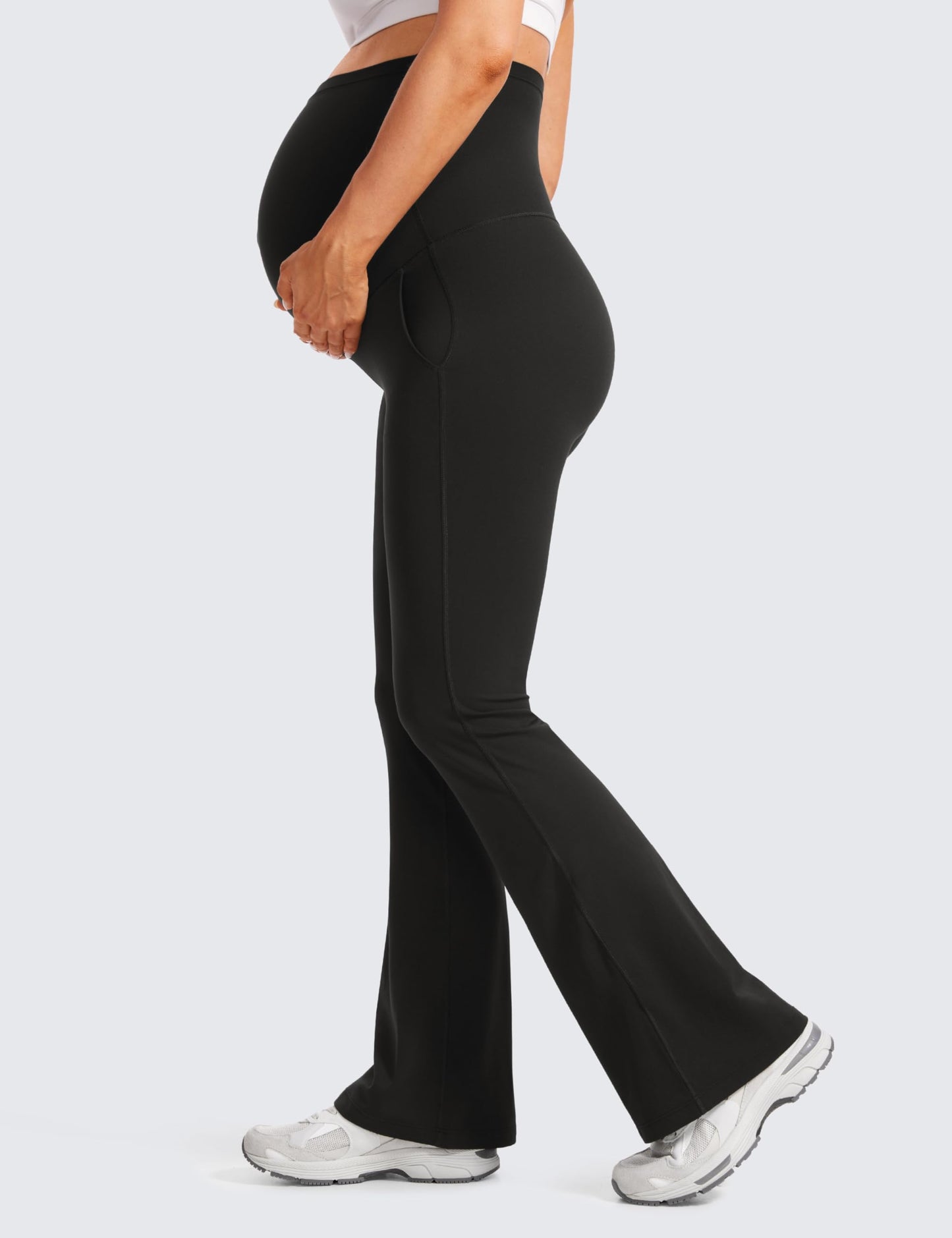 Maternity Yoga Bell Bottom Pants Pregnancy Wide Waistband Stretchy Workout Leggings for Women Pre Postpartum Support