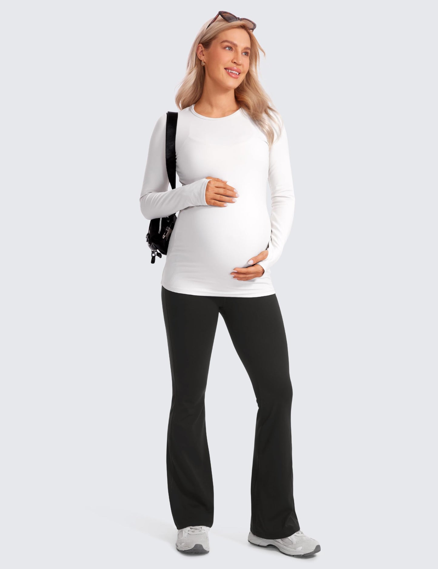 Maternity Yoga Bell Bottom Pants Pregnancy Wide Waistband Stretchy Workout Leggings for Women Pre Postpartum Support