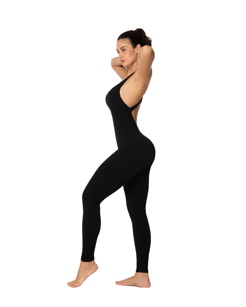 Internally padded racerback sleeveless jumpsuits