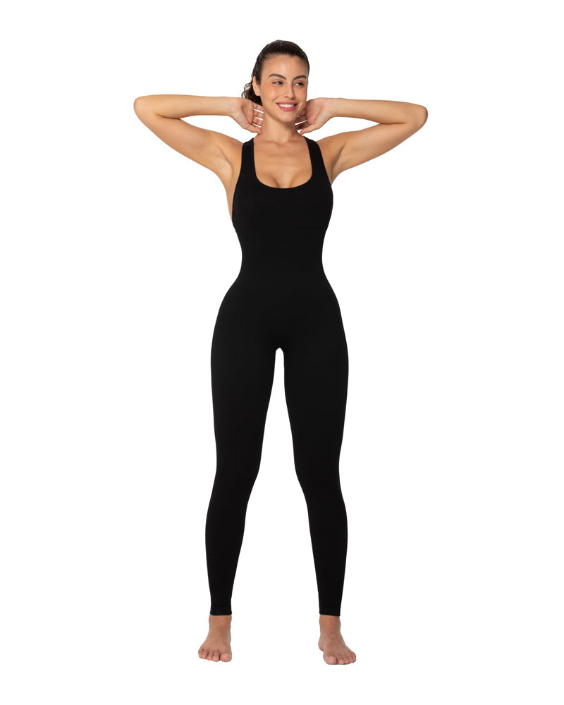 Internally padded racerback sleeveless jumpsuits