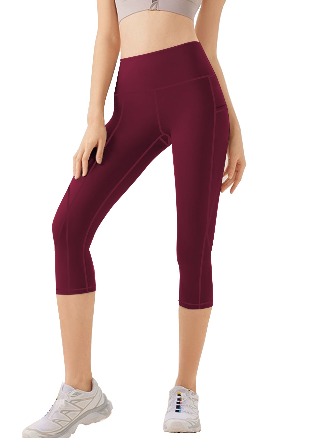 Funidos Women's Yoga Capri Pants with Side Pockets High-Waisted Tummy Control Workout Leggings for Yoga Gym Daily Wear S-5XL