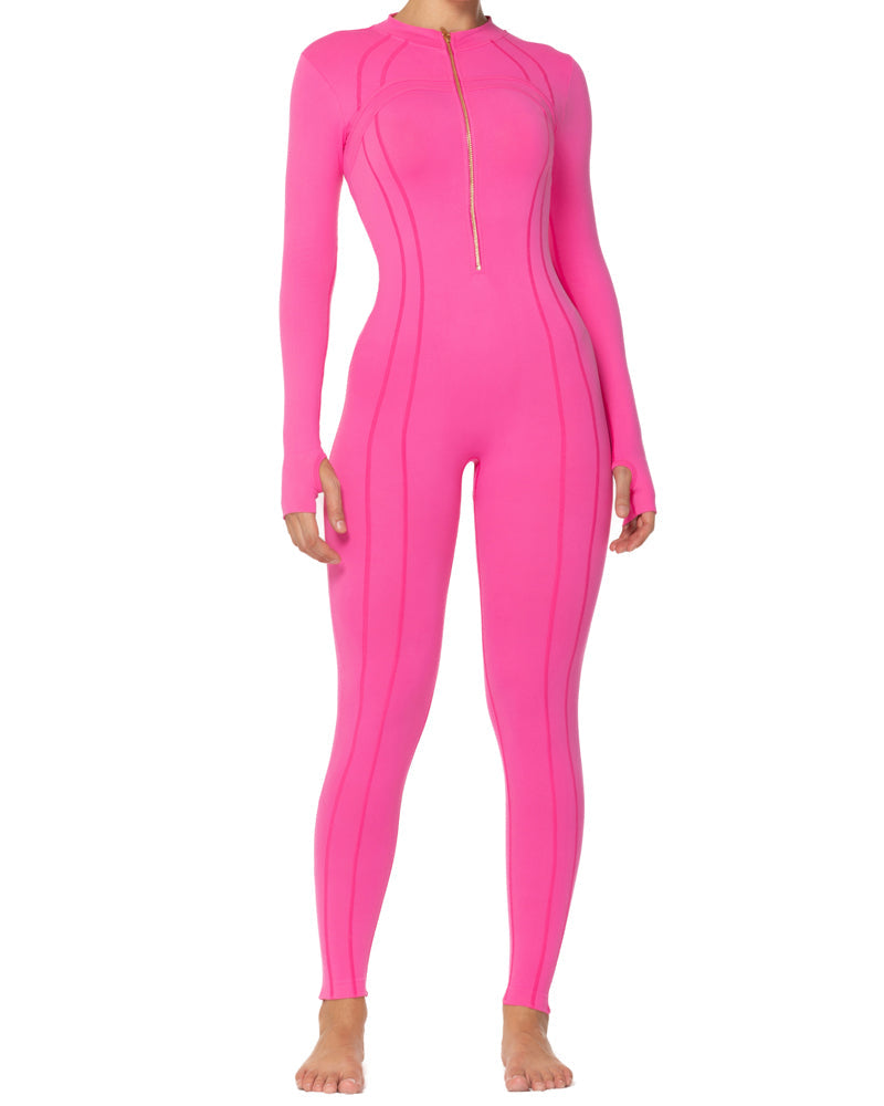 25" Women's Long Sleeve Bodycon Zip Jumpsuits