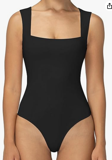 Women's Square Neck Bodysuit Slim-Fit Stretch Undershirt Moisture-Wicking Breathable High-Waist Pants  Skirts Compatible