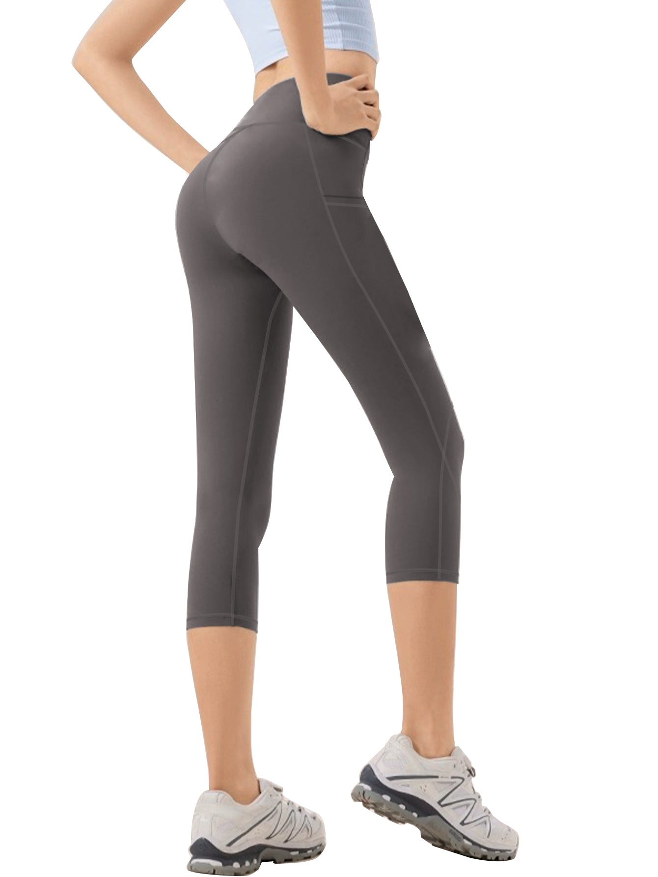 Funidos Women's Yoga Capri Pants with Side Pockets High-Waisted Tummy Control Workout Leggings for Yoga Gym Daily Wear S-5XL