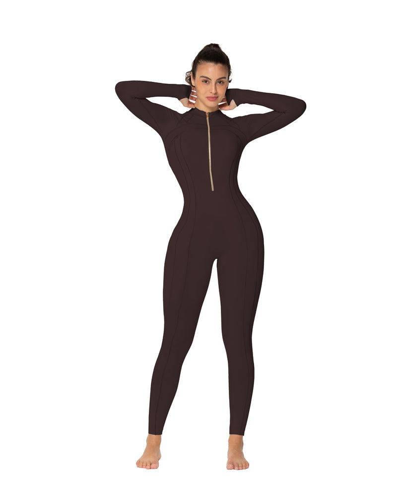 25" Women's Long Sleeve Bodycon Zip Jumpsuits