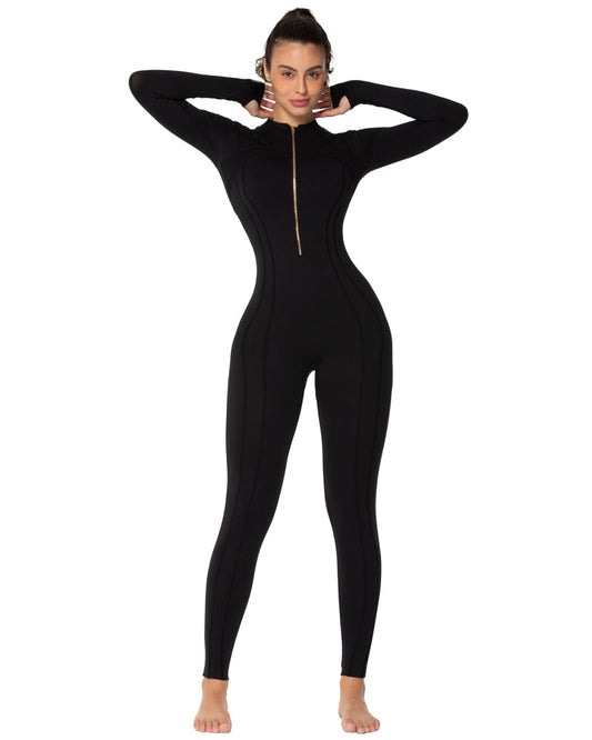 25" Women's Long Sleeve Bodycon Zip Jumpsuits