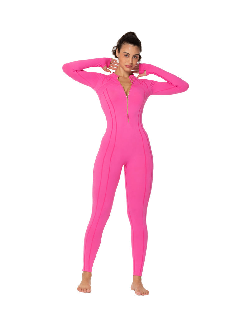 25" Women's Long Sleeve Bodycon Zip Jumpsuits