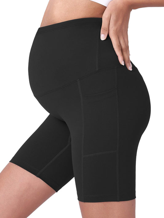 Maternity Yoga Shorts for Women High-Waisted Pregnancy Workout Shorts with Pockets,Stretchy Wide Elastic Waistband,Pre Postpartum Activewear