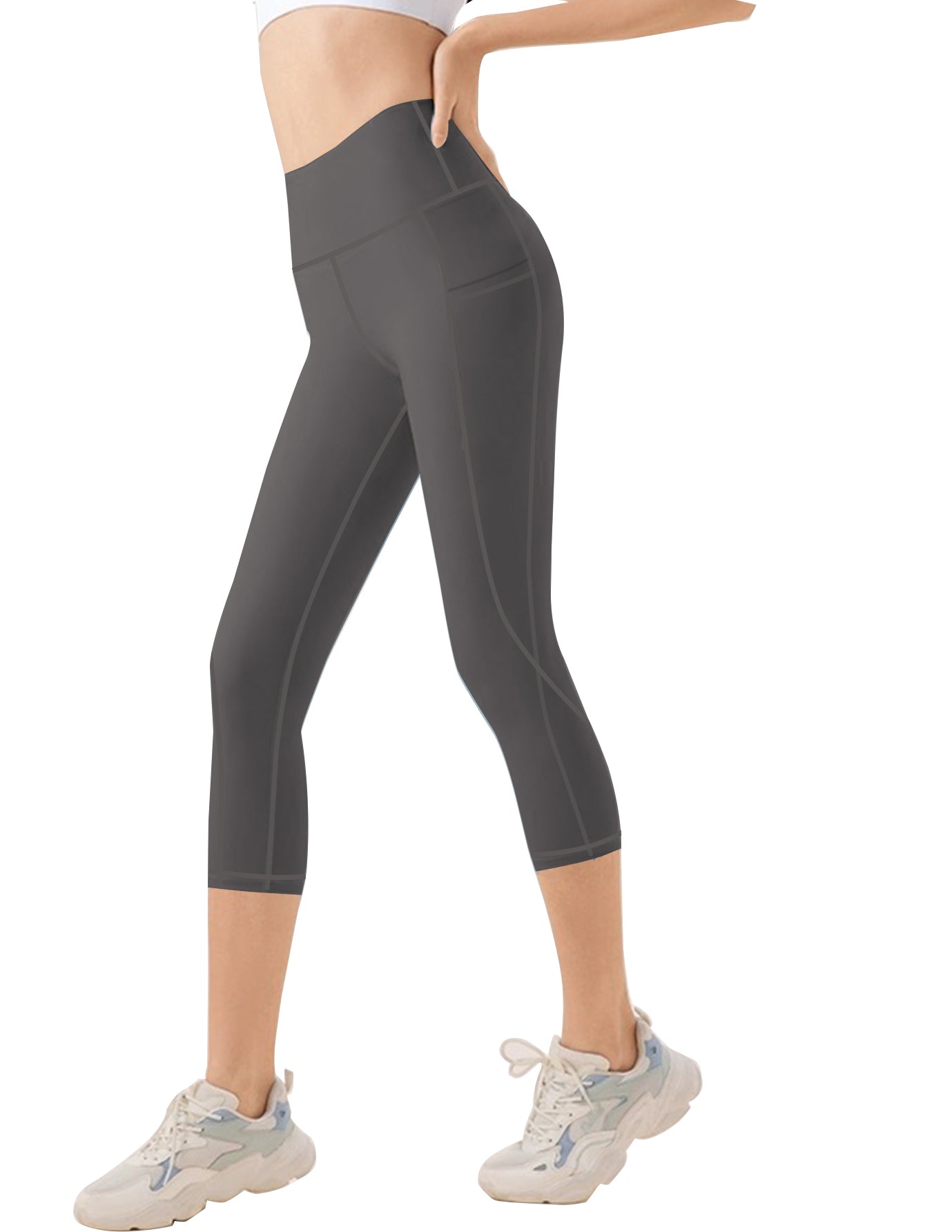 Funidos Women's Yoga Capri Pants with Side Pockets High-Waisted Tummy Control Workout Leggings for Yoga Gym Daily Wear S-5XL