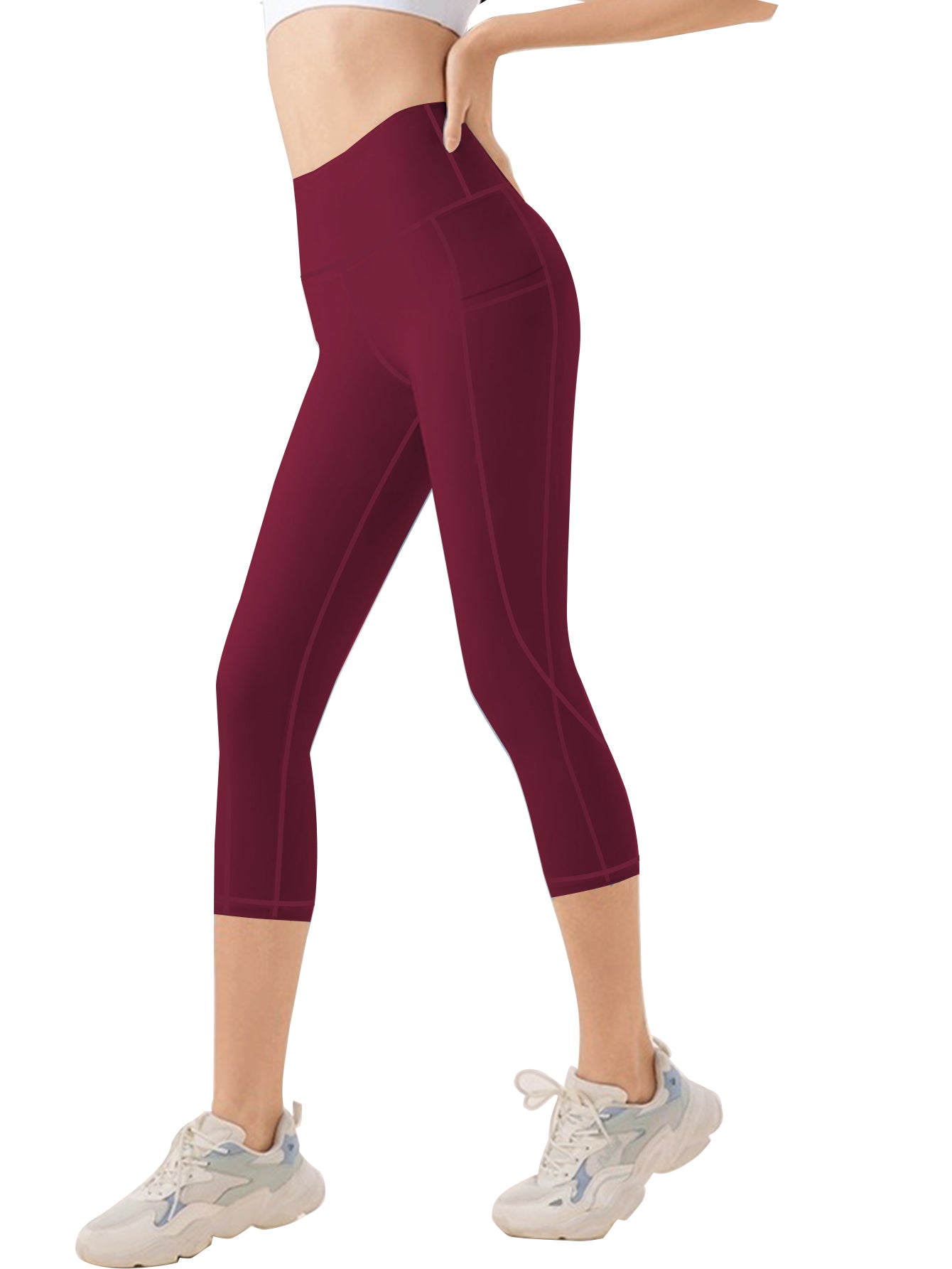 Funidos Women's Yoga Capri Pants with Side Pockets High-Waisted Tummy Control Workout Leggings for Yoga Gym Daily Wear S-5XL