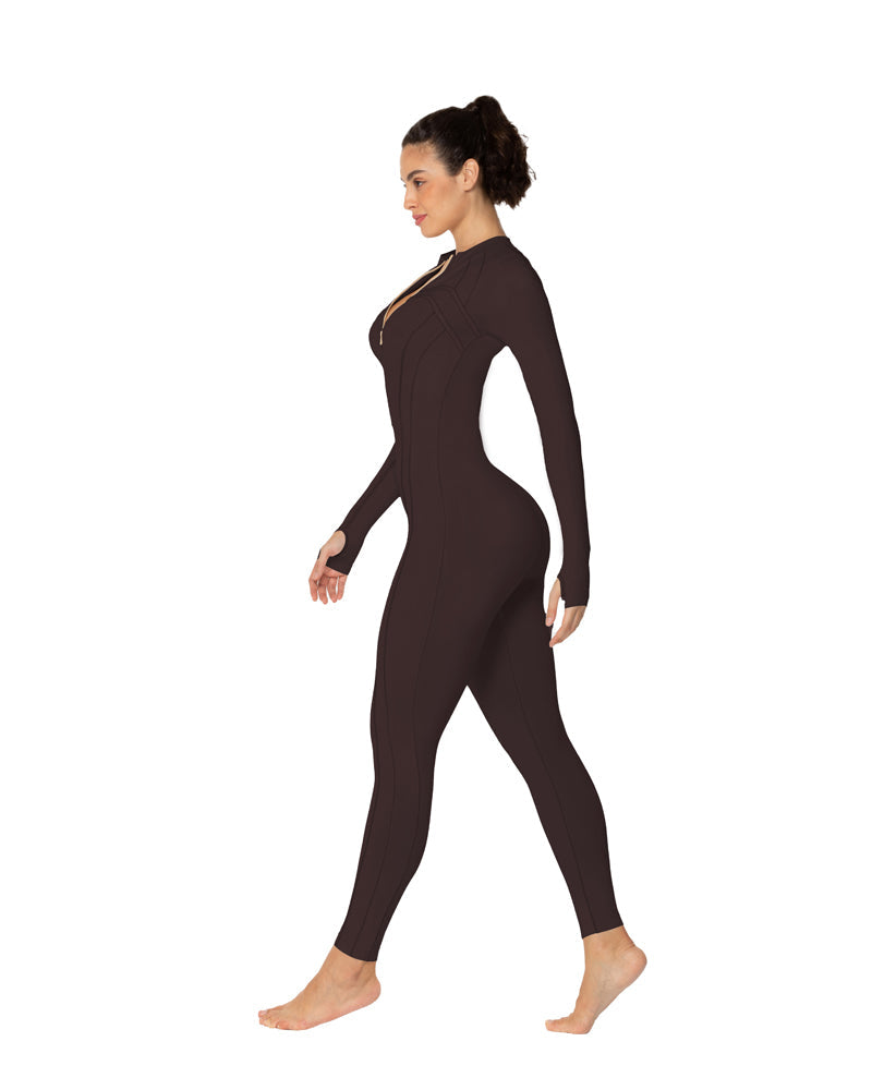 25" Women's Long Sleeve Bodycon Zip Jumpsuits
