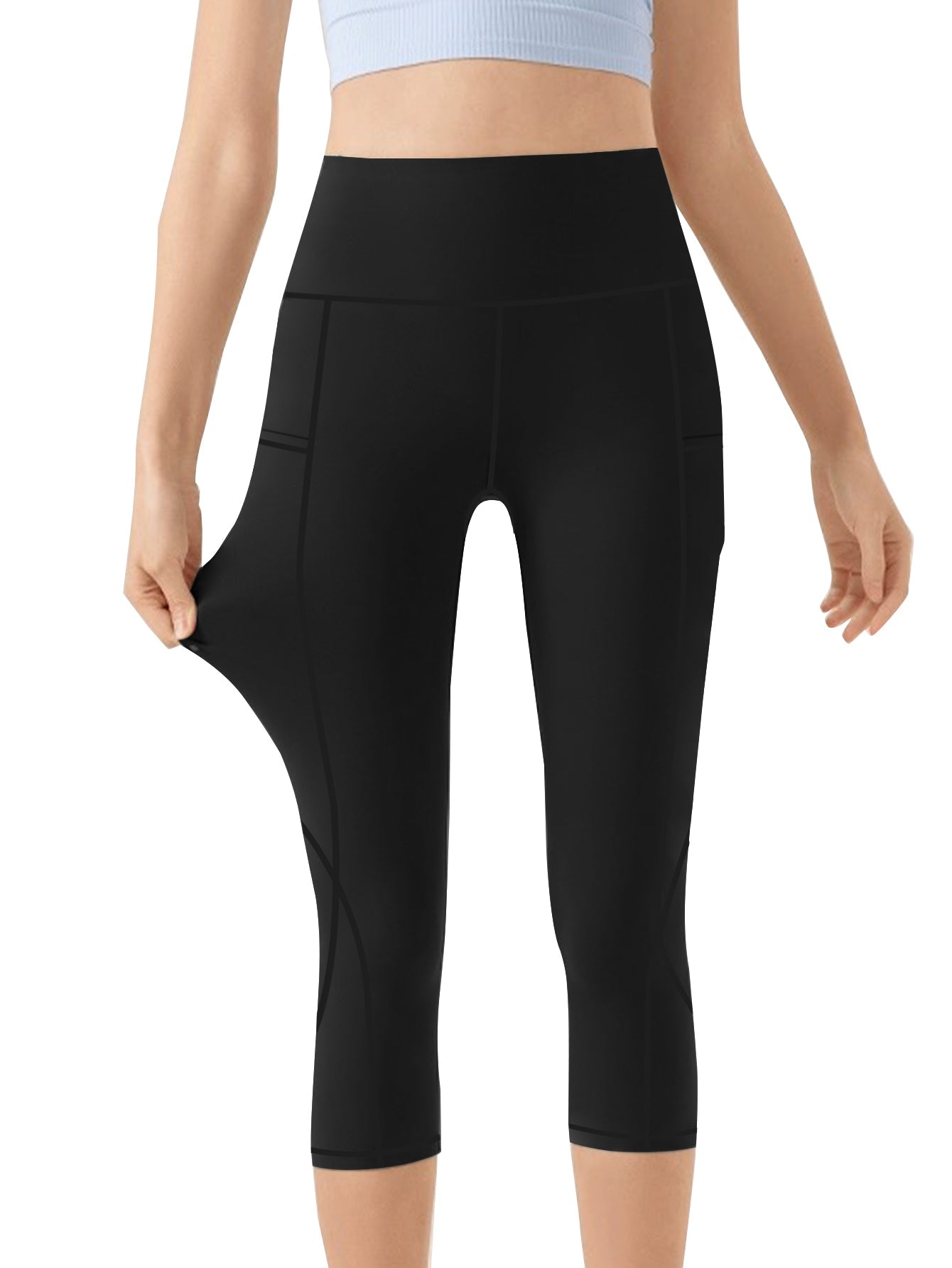 Funidos Women's Yoga Capri Pants with Side Pockets High-Waisted Tummy Control Workout Leggings for Yoga Gym Daily Wear S-5XL