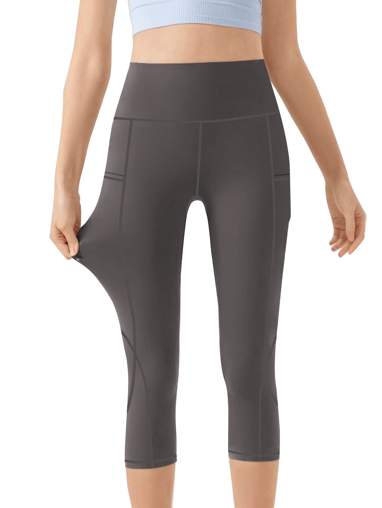 Funidos Women's Yoga Capri Pants with Side Pockets High-Waisted Tummy Control Workout Leggings for Yoga Gym Daily Wear S-5XL