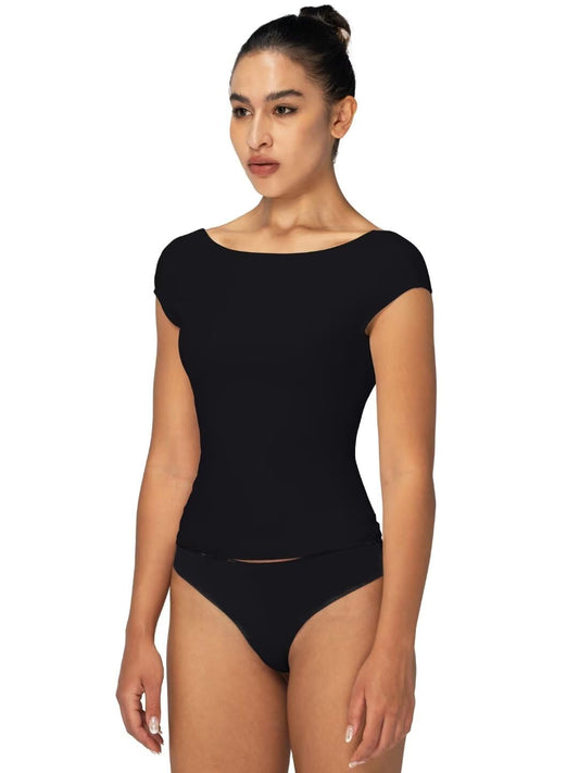 Women's Lace Back T-Shirt High-Stretch Slim Fit Breathable Top Workout Casual Outfit