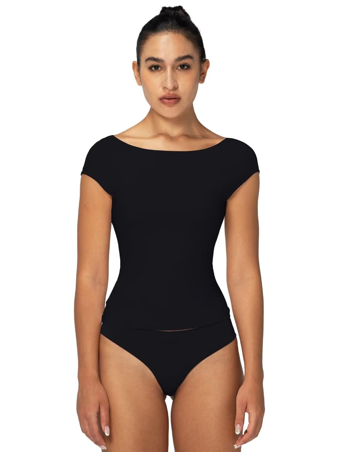 Women's Lace Back T-Shirt High-Stretch Slim Fit Breathable Top Workout Casual Outfit