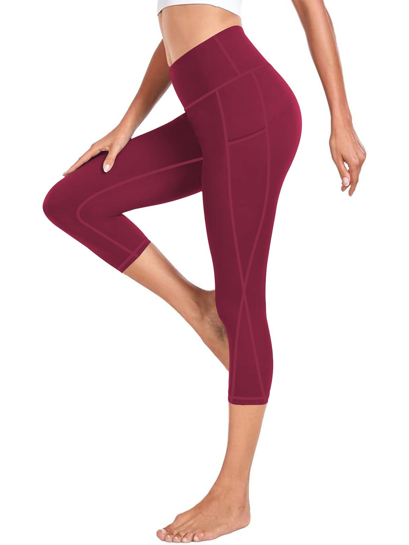Funidos Women's Yoga Capri Pants with Side Pockets High-Waisted Tummy Control Workout Leggings for Yoga Gym Daily Wear S-5XL