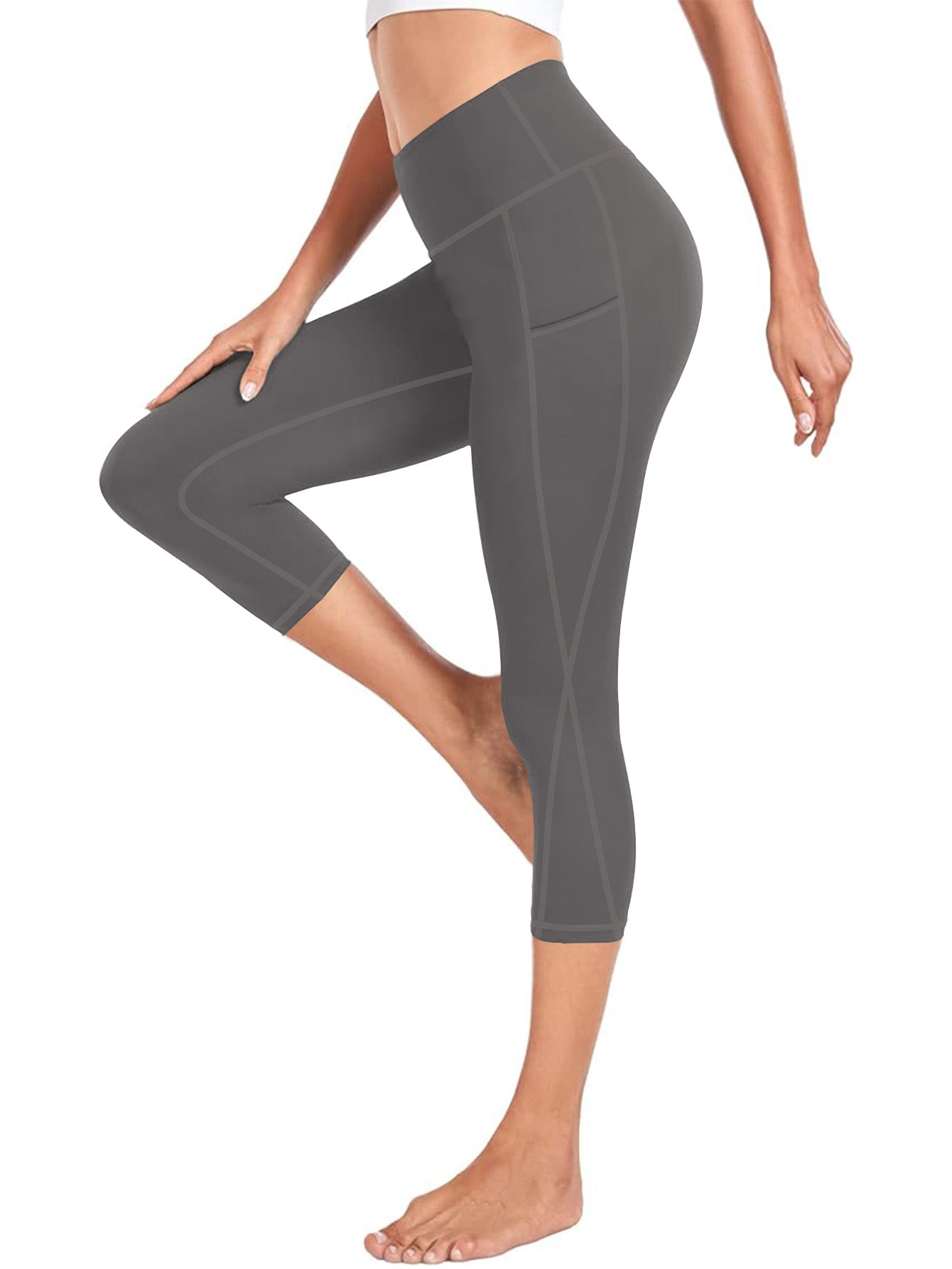 Funidos Women's Yoga Capri Pants with Side Pockets High-Waisted Tummy Control Workout Leggings for Yoga Gym Daily Wear S-5XL