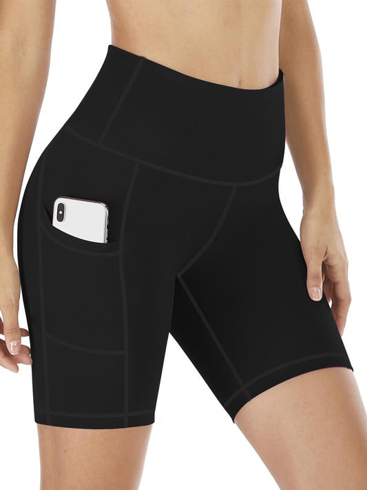 Women's High-Waisted Yoga Shorts with Side Pockets 10-Inch Inseam Moisture-Wicking Workout Running Shorts S M L XL XXL Sizes
