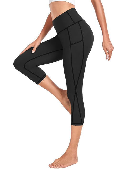 Plus Size Yoga Pants with Pockets High Waist Tummy Control 0XL-5XL Women's Workout Capris