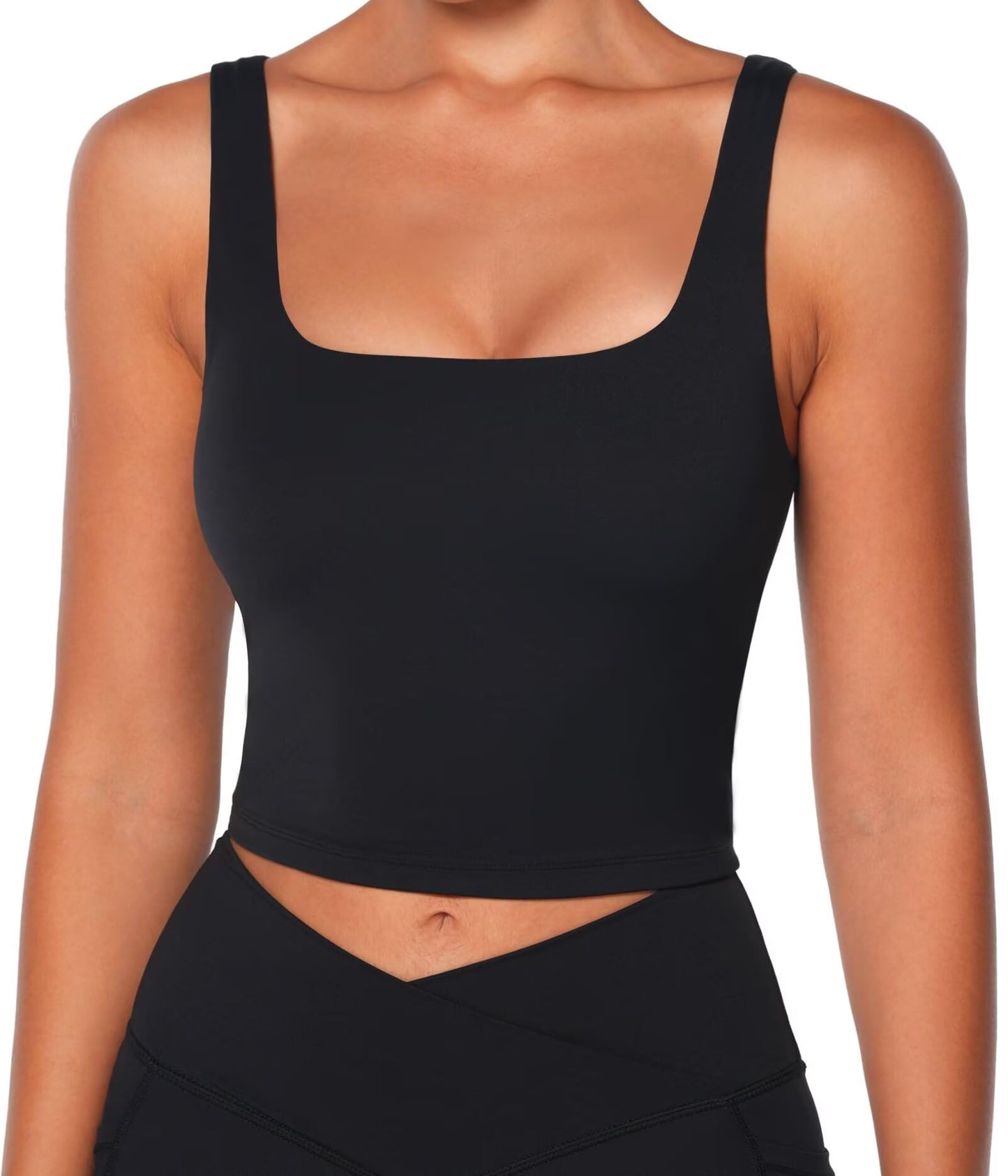 Women's Sports Bra High Impact Workout Square Neck Wireless Moisture-Wicking Top for Yoga Gym Running