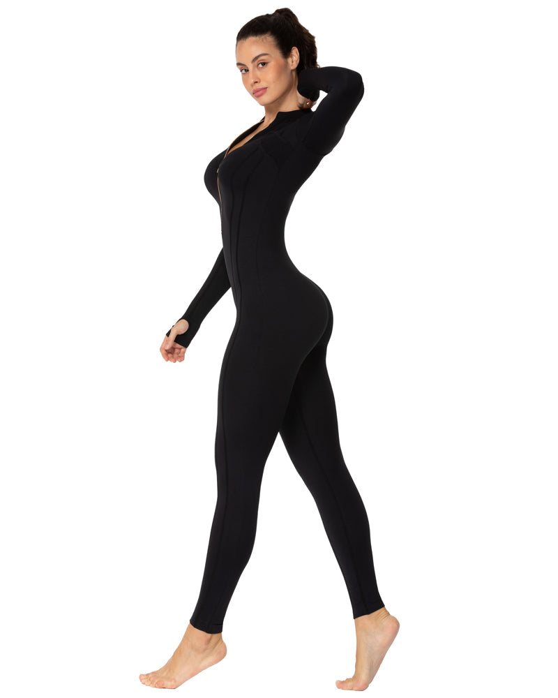 25" Women's Long Sleeve Bodycon Zip Jumpsuits