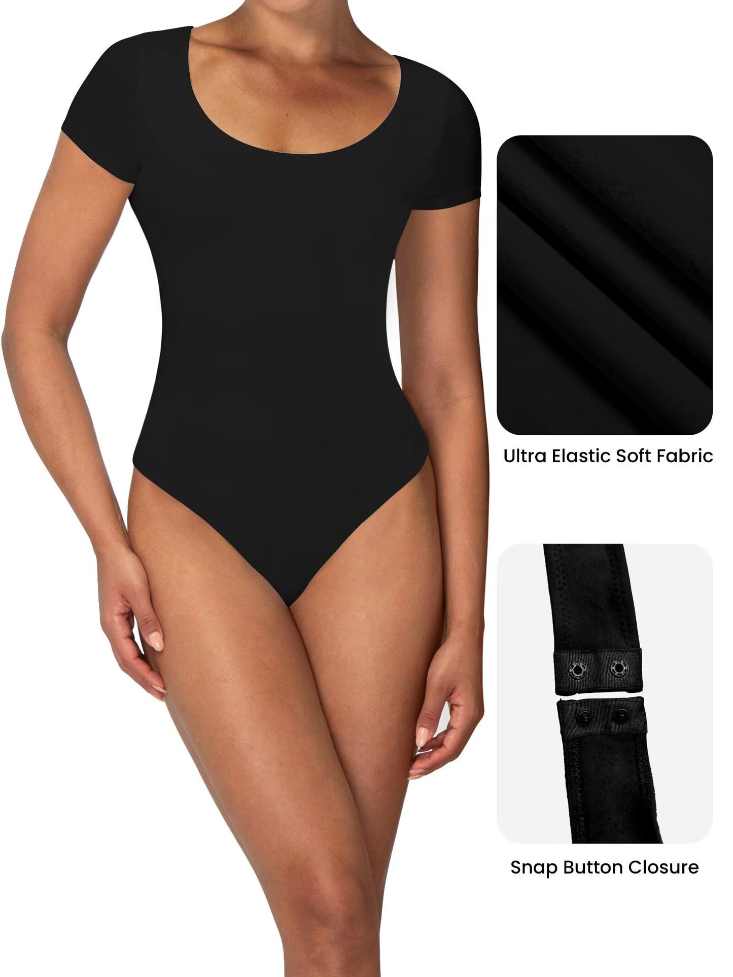 Women's Scoop Neck T-Shirt Bodysuit  High Stretch Seamless Thong Leotard Moisture-Wicking Layering Essentials