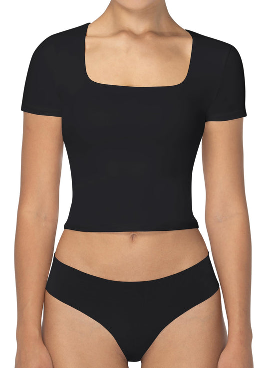 Women's Square Neck Crop Top EuraSheen High Stretch Workout Shirts Sweat-Wicking Slim Fit Tank for Yoga Running Gym