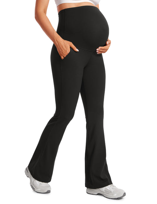 Maternity Yoga Bell Bottom Pants Pregnancy Wide Waistband Stretchy Workout Leggings for Women Pre Postpartum Support