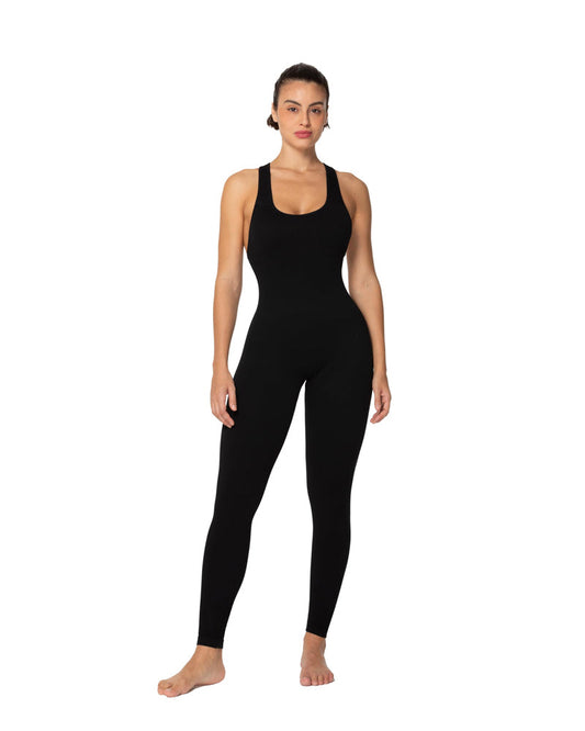 Internally padded racerback sleeveless jumpsuits