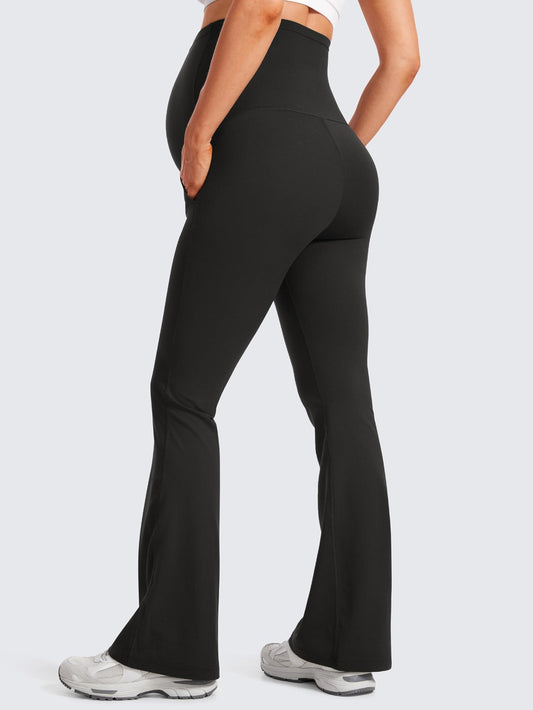 Maternity Yoga Bell Bottom Pants Pregnancy Wide Waistband Stretchy Workout Leggings for Women Pre Postpartum Support